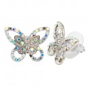 Rhodium Plated With Aqua Blue Crystal Butterfly Earring