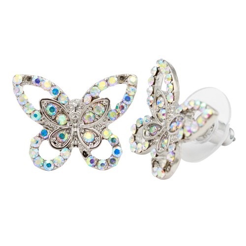 Rhodium Plated Clear AB Crystal Butterfly Earring
