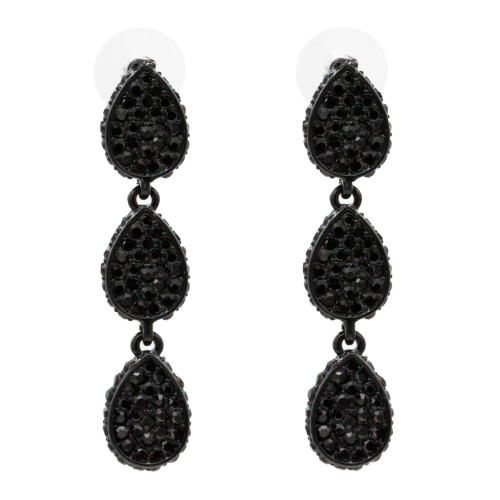 Jet Plated with Black Crystal Dangle Earring