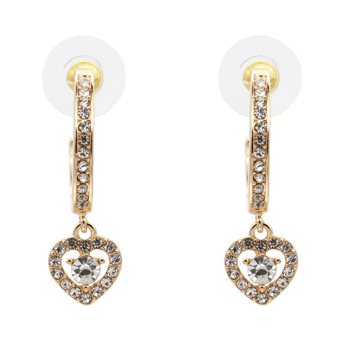 Gold Plated With Gold Clear Crystal Hoop Earrings