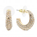 Gold Plated With Gold Clear Crystal Hoop Earrings
