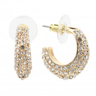 Gold Plated With Gold Clear Crystal Hoop Earrings