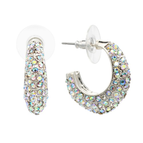 Rhodium Plated With AB Crystal Hoop Earrings