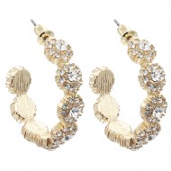 Gold Plated With Clear Crystal Flower Hoop Earrings