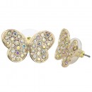 Rhodium Plated With Clear Crystal Butterfly Earrings