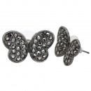Gunmetal Plated With Hematite Color Crystal Butterfly Earrings