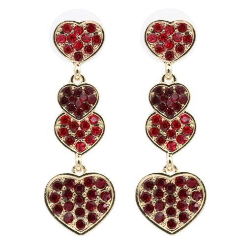 Gold Plated With Red Color Crystal Heart Shape Earrings