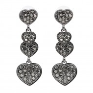 Gunmetal Plated With Hematite Color Crystal Heart Shape Earrings