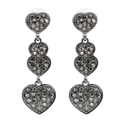 Gunmetal Plated With Hematite Color Crystal Heart Shape Earrings