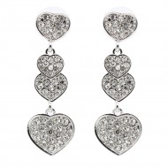 Rhodium Plated With Clear Crystal Heart Shape Earrings