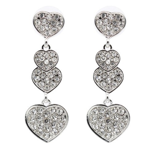 Rhodium Plated With Clear Crystal Heart Shape Earrings