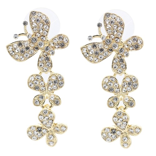 Gold Plated With Clear Crystal Butterfly Earrings