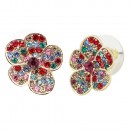 Gold Plated With Multi Color Crystal Flower Earrings