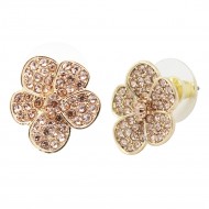 Gold Plated With Topaz Color Crystal Flower Earrings