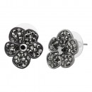 Rhodium Plated With AB Crystal Flower Earrings