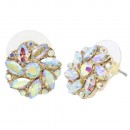 Rhodium Plated With AB Crystal Flower Stud Earrings