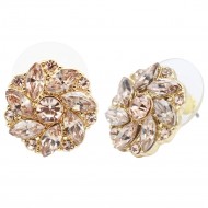 Gold Plated With Topaz Color Crystal Flower Stud Earrings