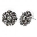 Rhodium Plated With Aqua Color Flower Stud Earrings