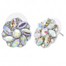 Rhodium Plated With Clear Crystal Flower Stud Earrings