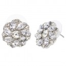 Rhodium Plated With Aqua Color Flower Stud Earrings