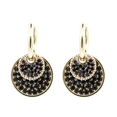 Gold Plated With Jet Crystal Double Disc Earrings