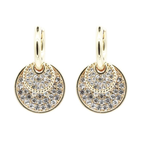 Gold Plated With Clear Crystal Double Disc Earrings