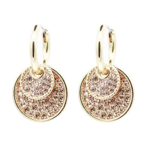 Gold Plated With Topaz Crystal Double Disc Earrings