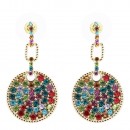 Gold Plated With Jet Crystal Pave Disc Earring