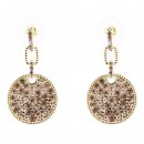 Gold Plated With Clear Crystal Pave Disc Earrings