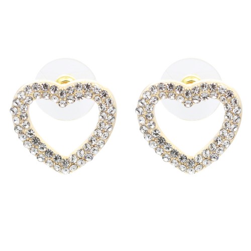 Gold Plated With Clear Crystal Heart Shape Post Earrings
