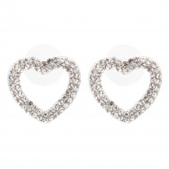 Rhodium Plated With Clear Crystal Heart Shape Post Earrings