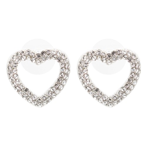 Rhodium Plated With Clear Crystal Heart Shape Post Earrings