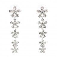 Rhodium Plated With Clear Crystal Flower Pattern Drop Earrings