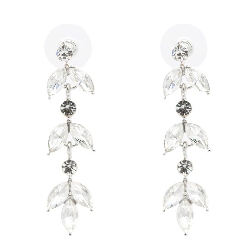 Rhodium Plated With Clear Crystal Drop Earrings