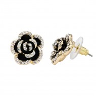 Gold Plated With Black Rose Flower Earring