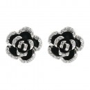 Gold Plated With Black Rose Flower Earring