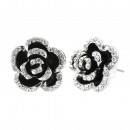 Rhodium Plated With Black Rose Flower Earring