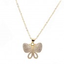 Rhodium Plated With CZ Butterfly  Necklace. 16"+2"