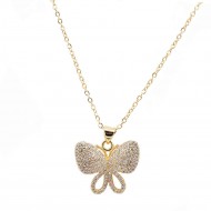 Gold Plated With CZ Butterfly  Necklace. 16"+2"