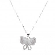 Rhodium Plated With CZ Butterfly  Necklace. 16"+2"
