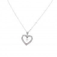 Rhodium Color.16'+2.50" Long Box Chain CZ Heart necklace