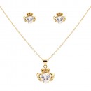 Rhodium Plated with Clear Cubic Zirconia Claddagh  Necklaces