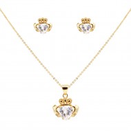 Gold Plated with  Cubic Zirconia Claddagh Necklaces