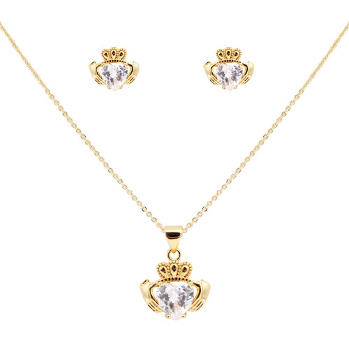 Gold Plated with  Cubic Zirconia Claddagh Necklaces