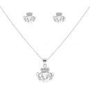 Rhodium Plated with Clear Cubic Zirconia Claddagh  Necklaces