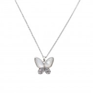 Rhodium Plated With MOP Butterfly  Necklace. 16"+3"
