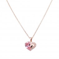 Rose Gold Plated with Pink Cubic Zirconia Necklaces 16"+3"