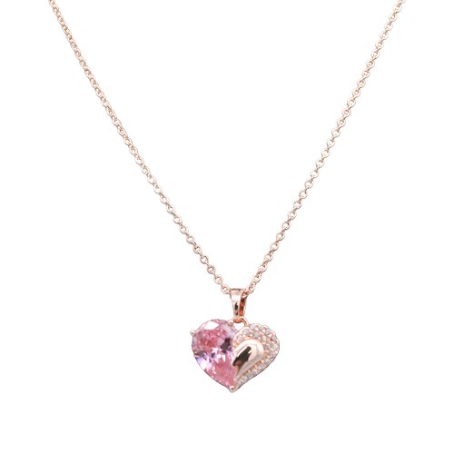 Rose Gold Plated with Pink Cubic Zirconia Necklaces 16"+3" Rose Gold Plated with Pink Cubic Zirconia Necklaces 16"+3"