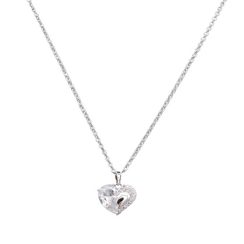 Rhodium Plated with Clear Cubic Zirconia Necklaces 16"+3"