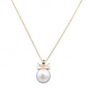 Gold Plated With Pearl CZ Pendant Necklace. 16"+3"